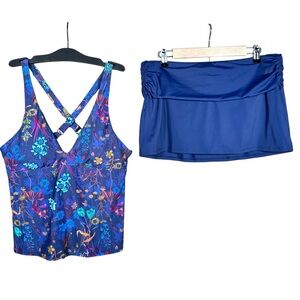 Title nine Blue Bikini Set with Floral Design